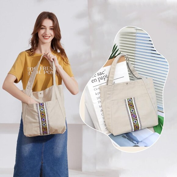 Large Cotton Canvas Tote Bag Women Oversized Shoulder Handbag Travel - Picture 7 of 7